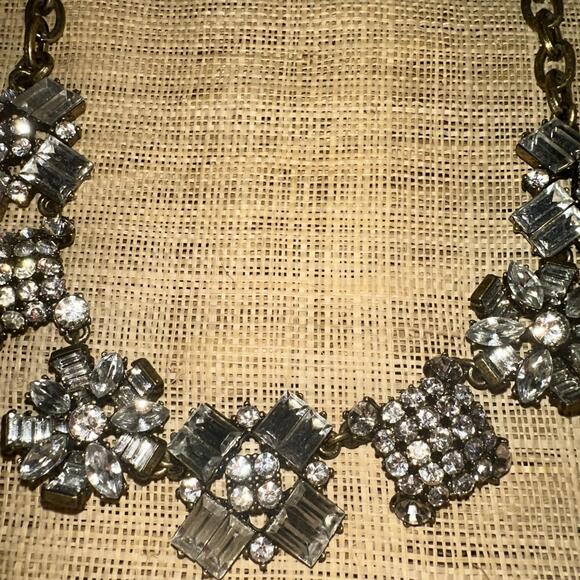 J. Crew Faux Diamonds Crystals Baguettes Bold Runway Statement Bib Necklace - Picture 2 of 7